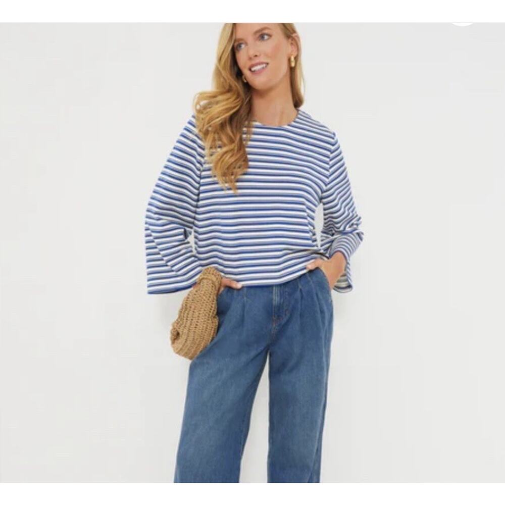 Tuckernuck Blue and White Striped Bell-Sleeve Top